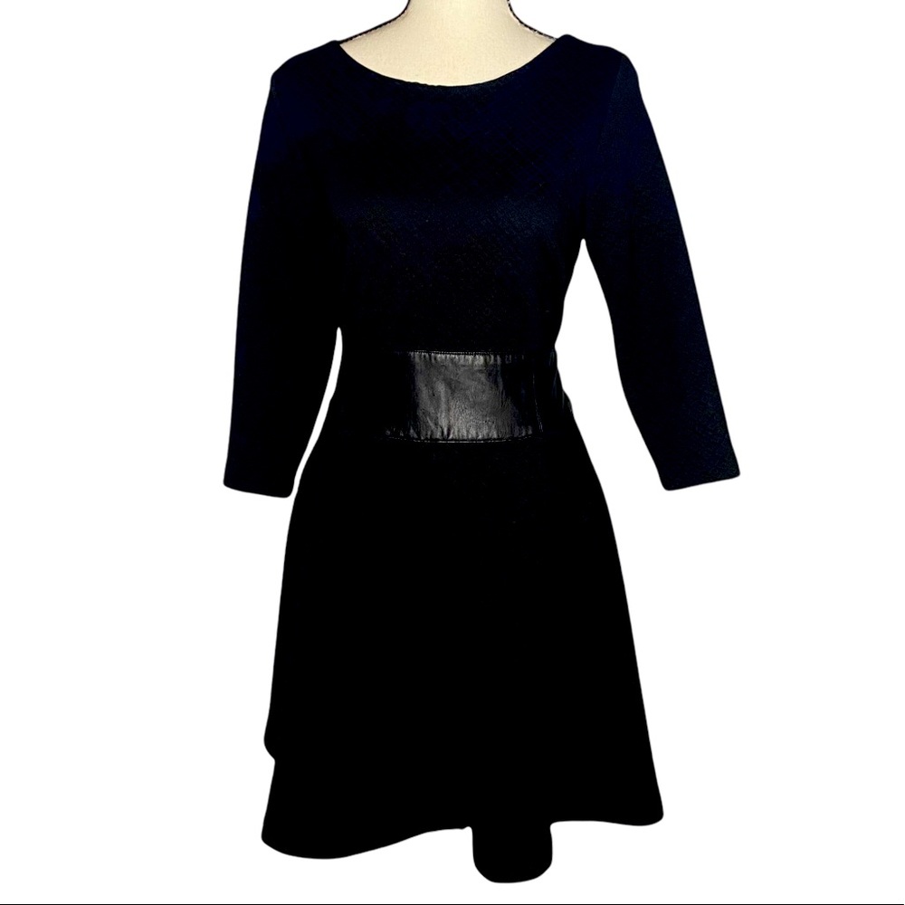 Knee Length Knit Dress with Leather Waistband PLUS POCKETS